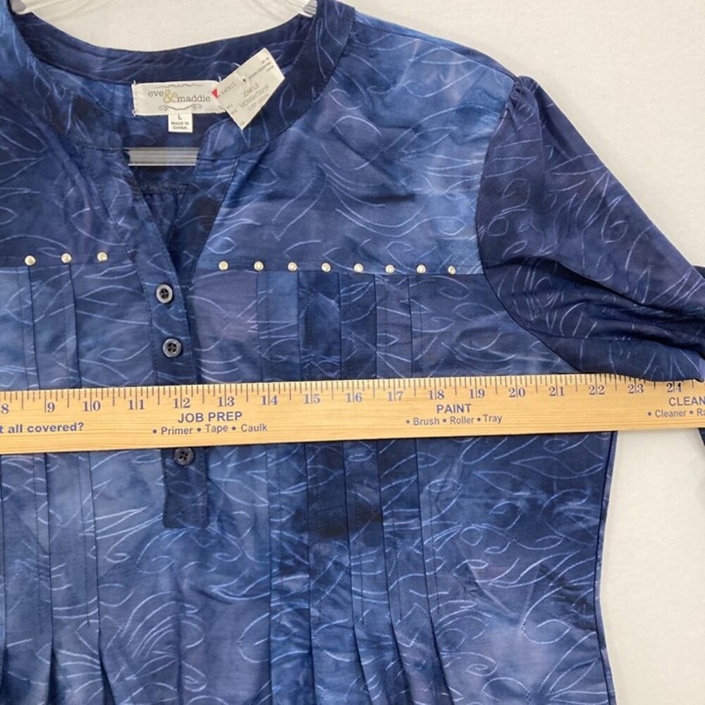 New Eve & Maddie size Large Blue Embellished‎ Stretch Babydoll Blouse - Picture 6 of 9